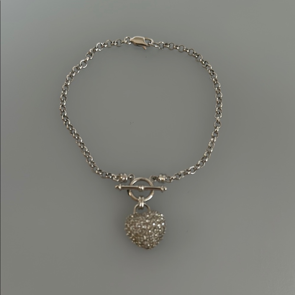 925 Silver Heart Charm Toggle Bracelet